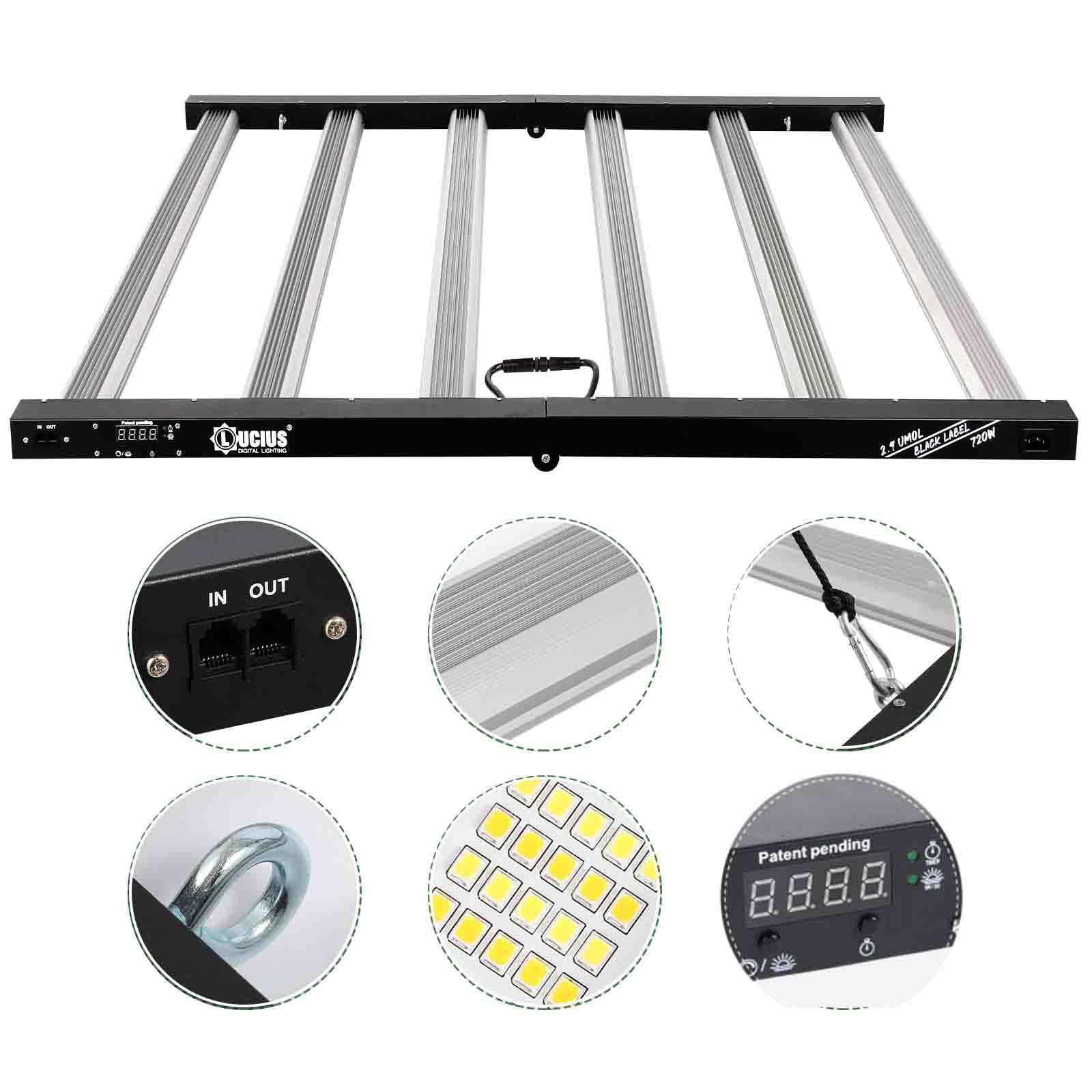 Lucius 720W LED-Pflanzenlampe mit Mastersteuerung, Timer, Sonnenaufgang & Sonnenuntergang, 2,9 μmol/J Vollspektrum für Zimmerpflanzen mit LED-Display, Pflanzenlicht mit LM281B-Dioden