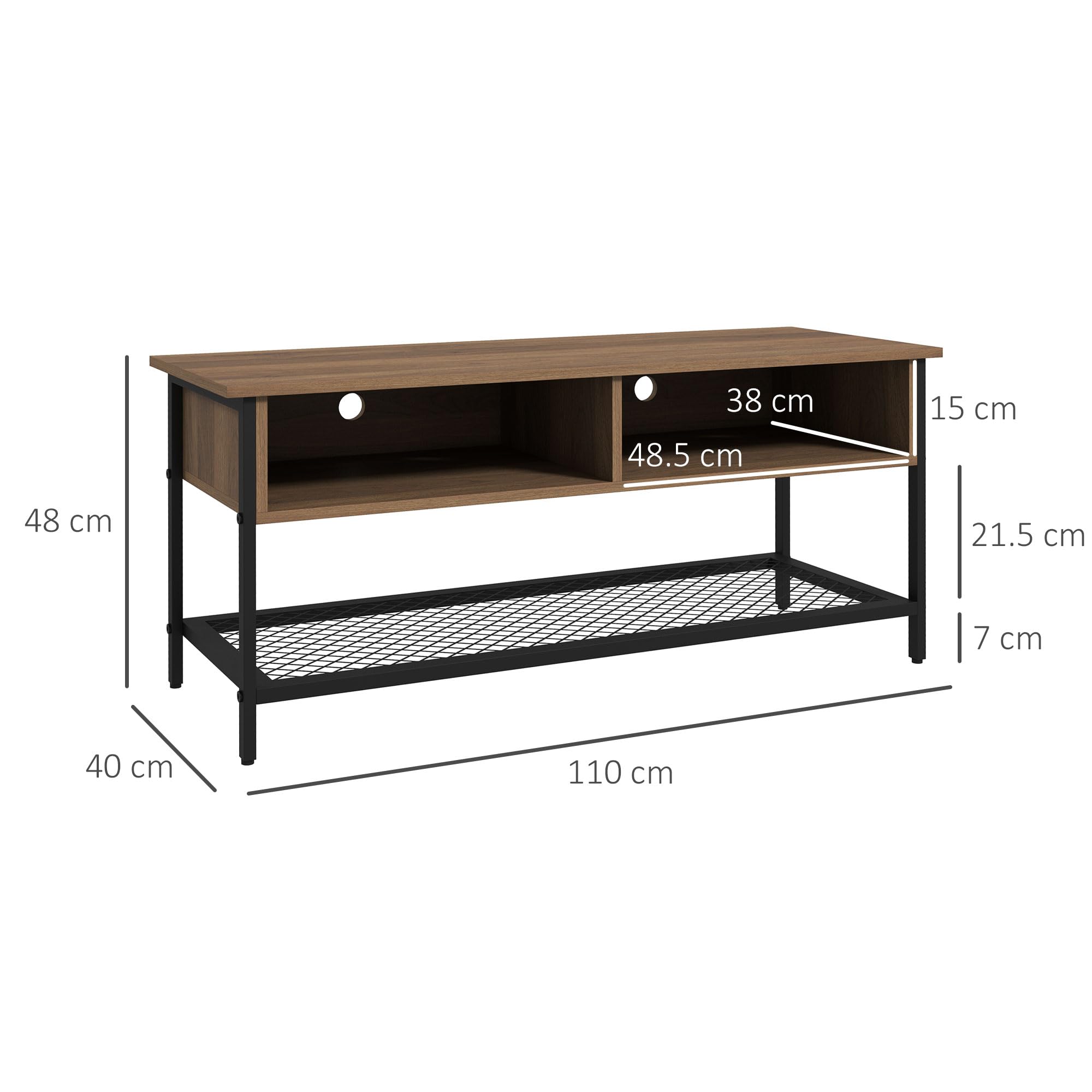 HOMCOM Mobile Porta TV fino 48" in Stile Industriale, Mobile Basso con Ripiani in Legno e Acciaio, 110x40x48cm, Marrone e Nero