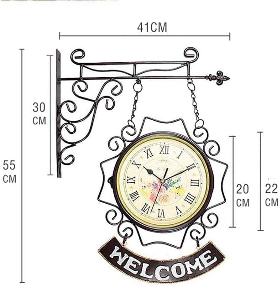 Double Sided Wall Clock, Retro Wall Clock Outdoor Garden Wall Clock Outdoor Indoor Garden Wall Clock Easy to Read and Easy to Install