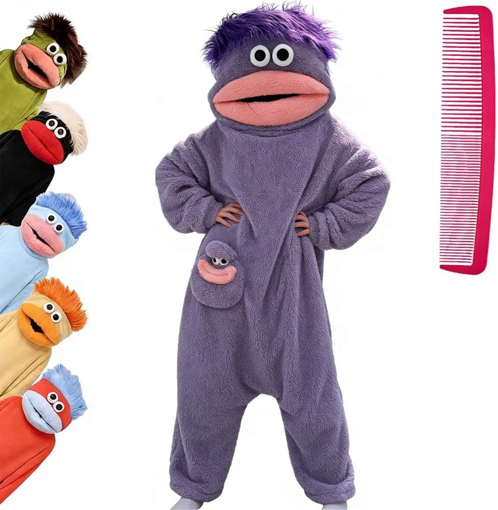 Brrioe Funny Big Mouth Monster Onesie Pajamas with Large Comb – Oversized Plush Fleece Hooded One Piece for Sleep & Party