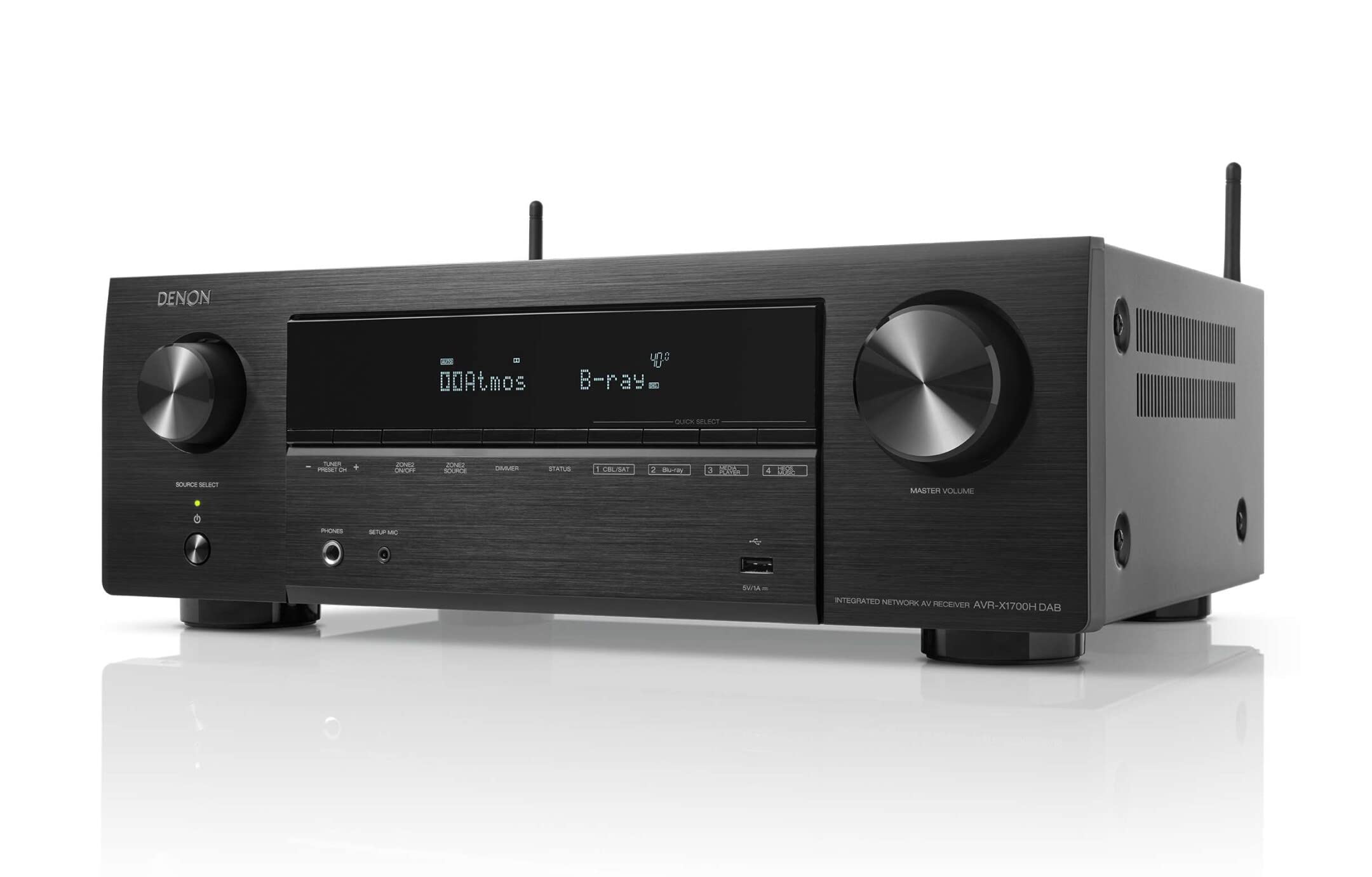 DENON AVR-X1700HDAB, Ricevitore AV a 7.2 canali, amplificatore HiFi con Dolby Atmos, DTS:X, 6 ingressi HDMI e 1 uscita, 8K HDMI, Bluetooth, WLAN, AirPlay 2, HEOS Multiroom, compatibile con Alexa