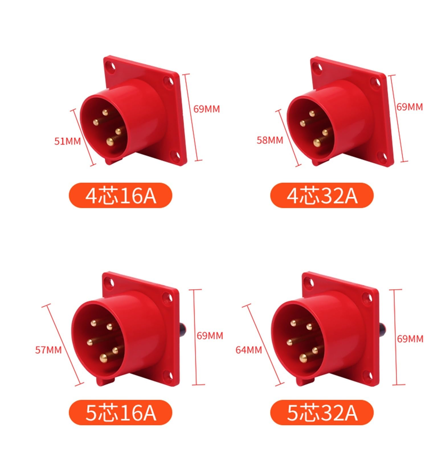 Spina inversa for apparecchiature industriali 5 Core 32A Connettore for Spina Aviazione Impermeabile Docking 380(Surface Mounted Reverse Insertion)
