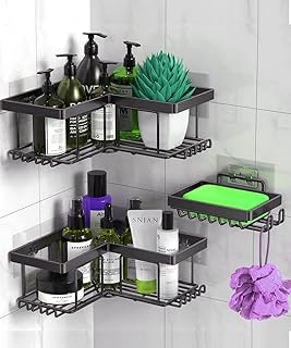 S2C Premium Stainless Steel Bathroom Shelf Organizer - Rustproof Shower Caddy, Stainless Steel Bathroom Organizer, Bathroom Accessories, Corner Shelf, Kitchen Organizer, Wall Shelf (PACK OF 3)