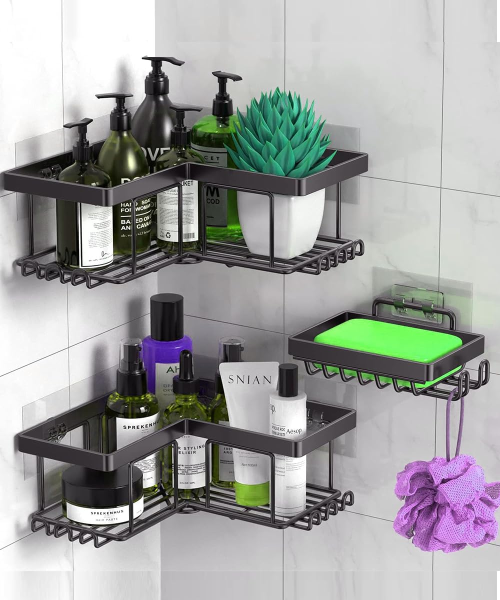 S2C Premium Stainless Steel Bathroom Shelf Organizer - Rustproof Shower Caddy, Stainless Steel Bathroom Organizer, Bathroom Accessories, Corner Shelf, Kitchen Organizer, Wall Shelf (PACK OF 3)