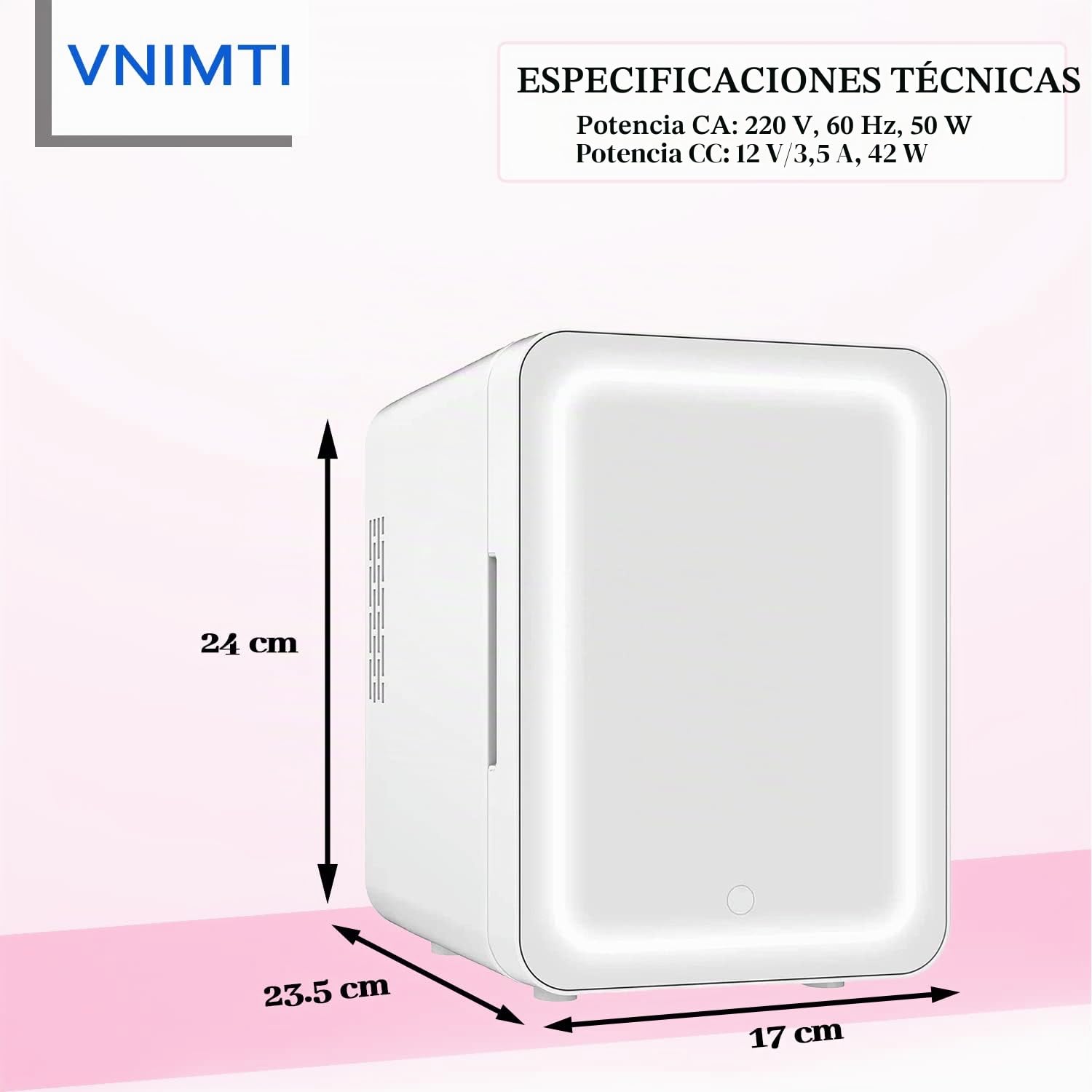 VNIMTI Mini Nevera Cosmeticos 4L, Frigorífico Mini Portátil, Pequeño Nevera con Espejo, 12V/220V, Enfriar y Calentar, Nevera Skincare para Dormitorios, Coche, Oficinas (4L-Blanco)