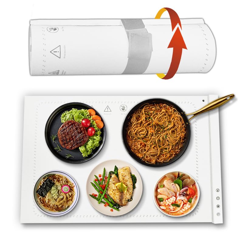 Estera calentadora para alimentos, calentamiento rápido y calentadores de alimentos plegables para fiestas, apagado automático de 1-4 horas y bloqueo infantil Estera calefactora de silicona para