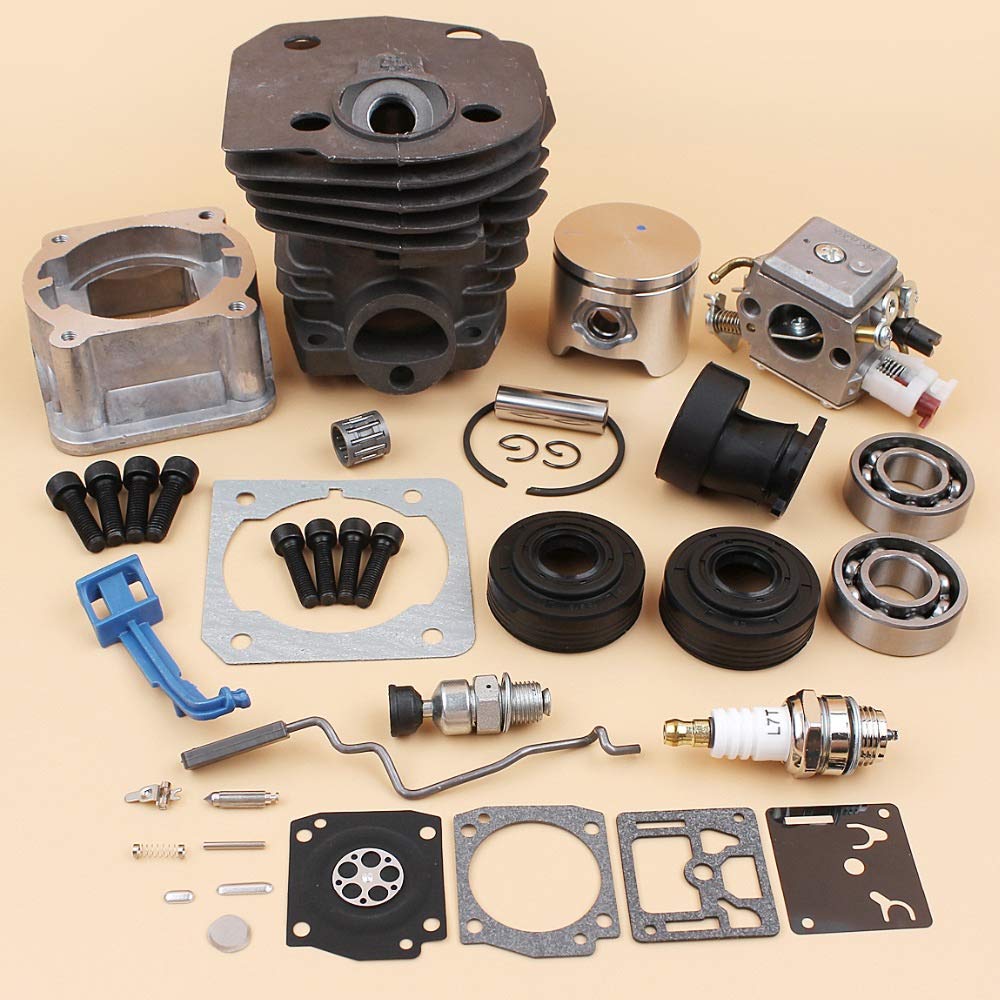 Tiempo Beixi Pan Cilindro carburador cojinete del Sello de Aceite del Acelerador Choke Varilla Kit 44mm Compatible con Husqvarna 340 350 345 Motosierra Motor de Repuesto y Recambio