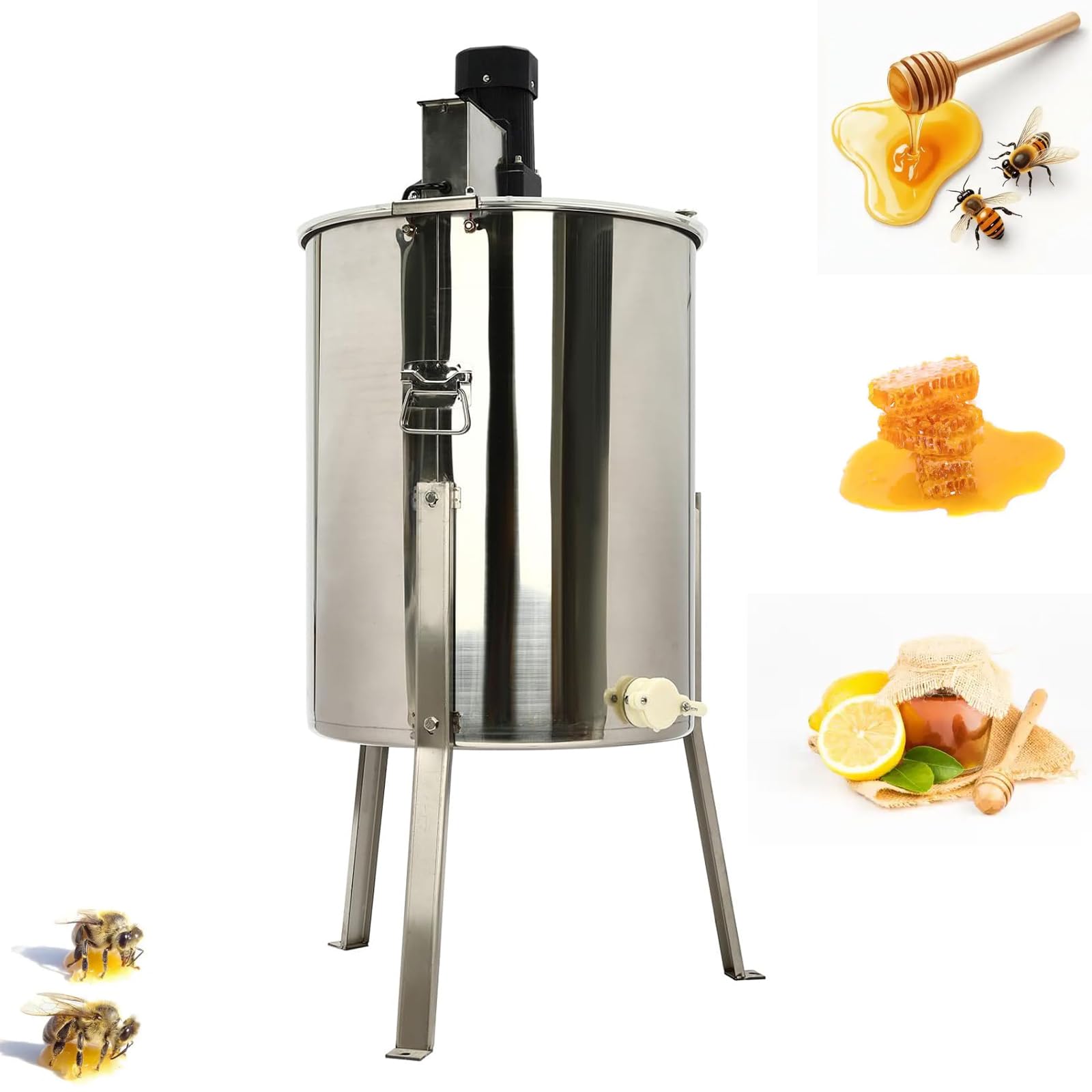 QYLTTDM 140w Electric Honey Extractor, 4/8 Honeycomb Drum Spinner Extractor, 370 Rpm Stainless Steel Honey Spinner, Beekeeping Extraction Equipment For Amateur And Small Scale Beekeepers