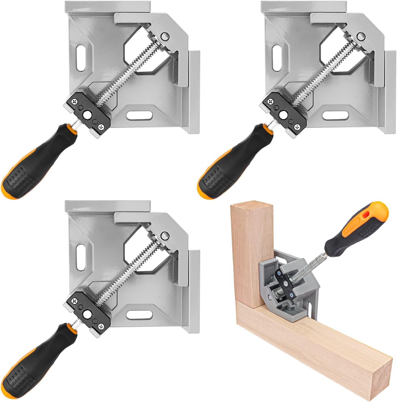 4 PCS Corner Clamps for Woodworking, Premium 90 Degree Right Angle Clamps, Adjustable Swing Jaw Aluminum Frame Clamps for Precise and Easy Fixing