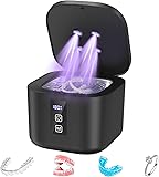 Retainer Cleaner, Ultrasonic Retainer Cleaner Machine 48kHz for Dentures, Mouth Guards, Braces, Toothbrush Heads, Jewelry, Ring Jewelry Cleaner with 300ML Capacity, 4 Modes Clean - Black