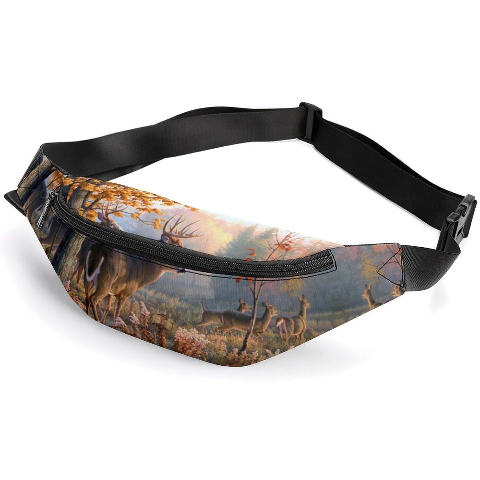 Dyscalibro Waist Bag, Hunting Deer Family Bumbag, Adjustable Fanny Pack for Running Walking Hiking