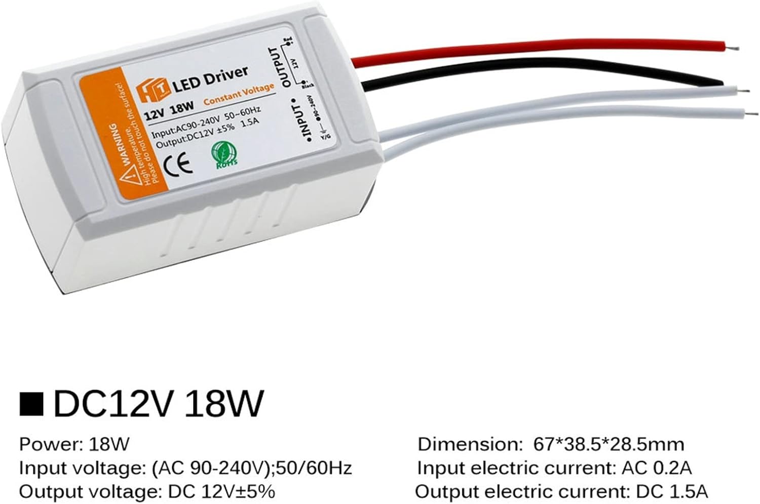 12V Power Supply Adapter 110V 220V to 12V Lighting Transformer 100W 72W 36W 18W DC12 Volts Source LED Driver for LED(18W - 2pcs)