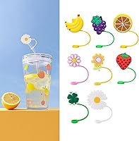 Vista 1 de Lindas fundas de popote para tazas, tapas reutilizables para popotes, tapa para vasos, cubierta de silicona para popotes, puntas de dijes