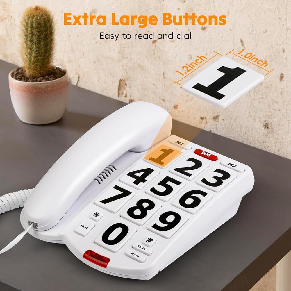 Téléphone à Grosses Touches pour Personnes Âgées, Téléphone Fixe à Domicile, Une Touche pour Téléphone D'Aide pour Les Malentendants