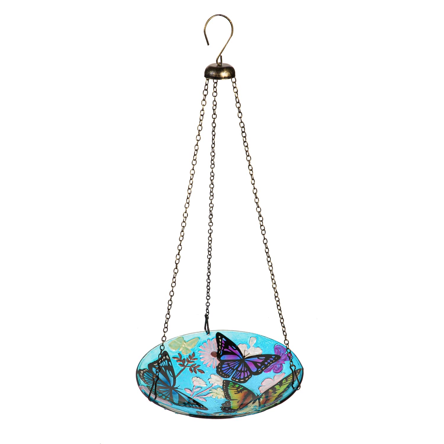 Evergreen Hanging Glass Birdbath, Bountiful Butterfly