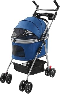 Cochecito para perros 3 en 1, hasta 12 kg, plegable, con bolsa de transporte extraíble y cesta de almacenamiento, carrito plegable para perros pequeños (azul oscuro)