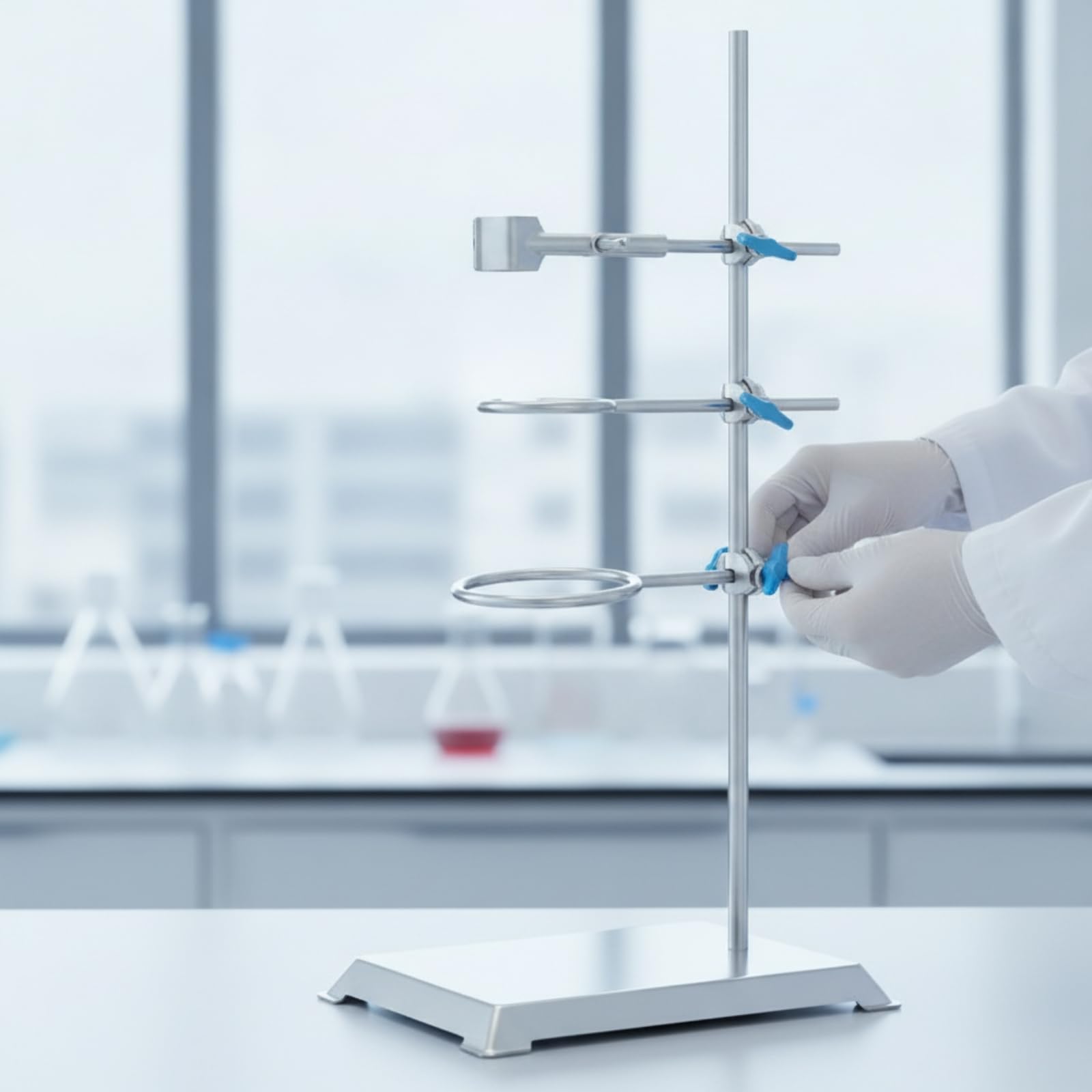 B Baosity Soporte de Laboratorio Soporte Estativo con Base Pesada Varilla Resistente Aros para Matraz y Vaso Abrazaderas con Tornillo Acero Inoxidable Fácil