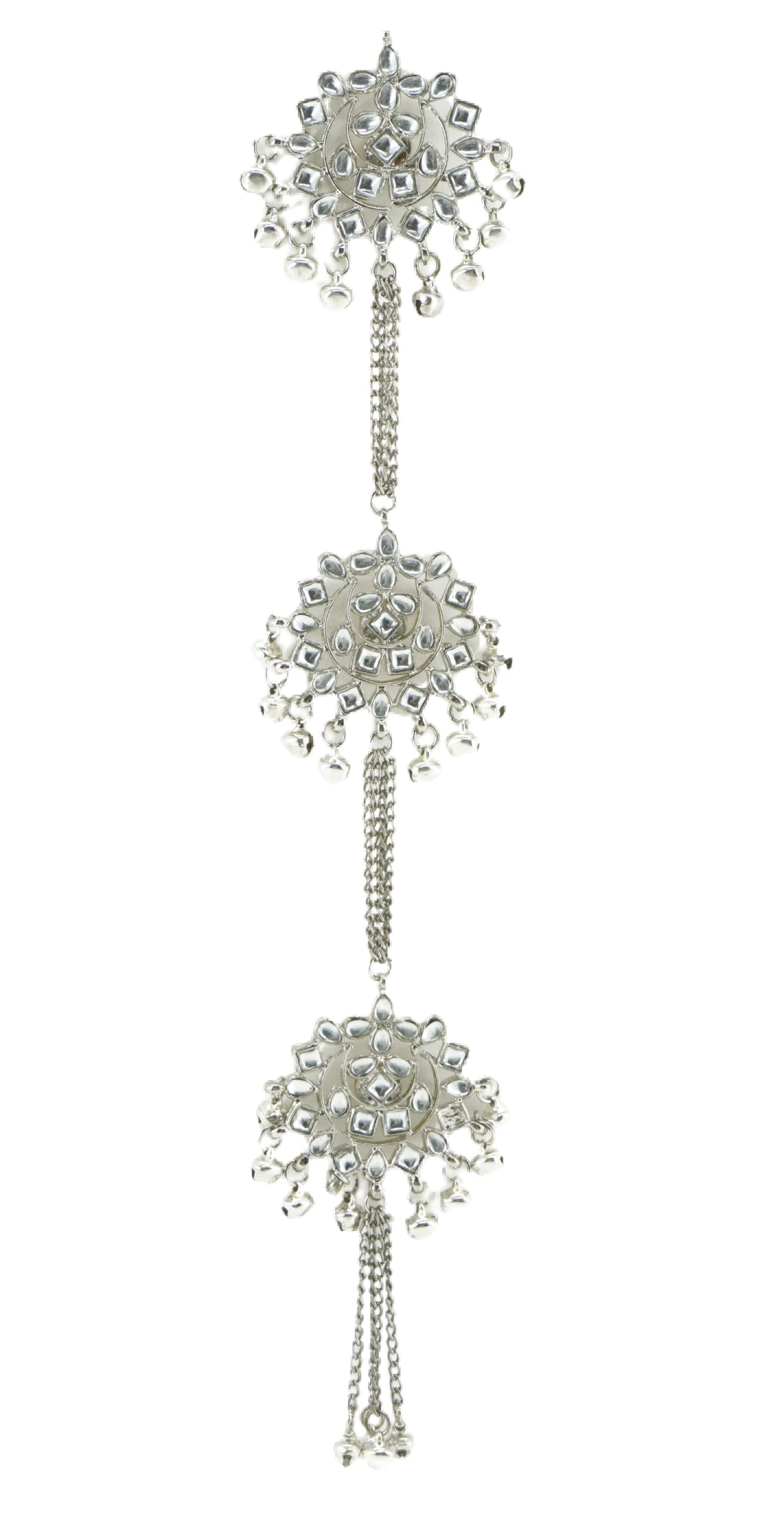Tidbits� - Kundan Metal White Stones & Ghungroo (Pack of 1, Size : 27 cm) Long Hanging Three Layer Brooch for Kurti, Dress, Saree, Lehenga, Suit & Many More (Colour : White)-image-22