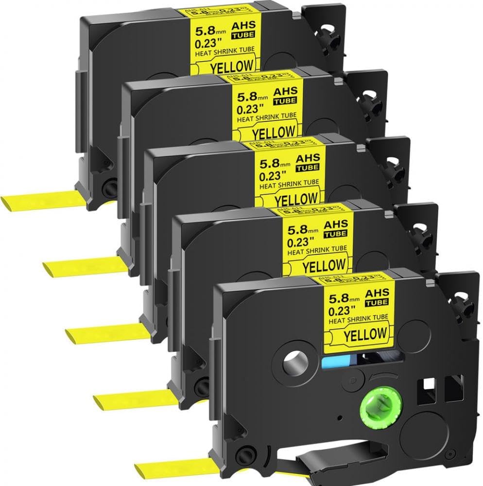 5 Pack Heat Shrink Tubes 5.8mm Compatible with Hse 611 Label Tape Black On Yellow Cartridge Cassette for Label Printer(5PK Black on Yellow)