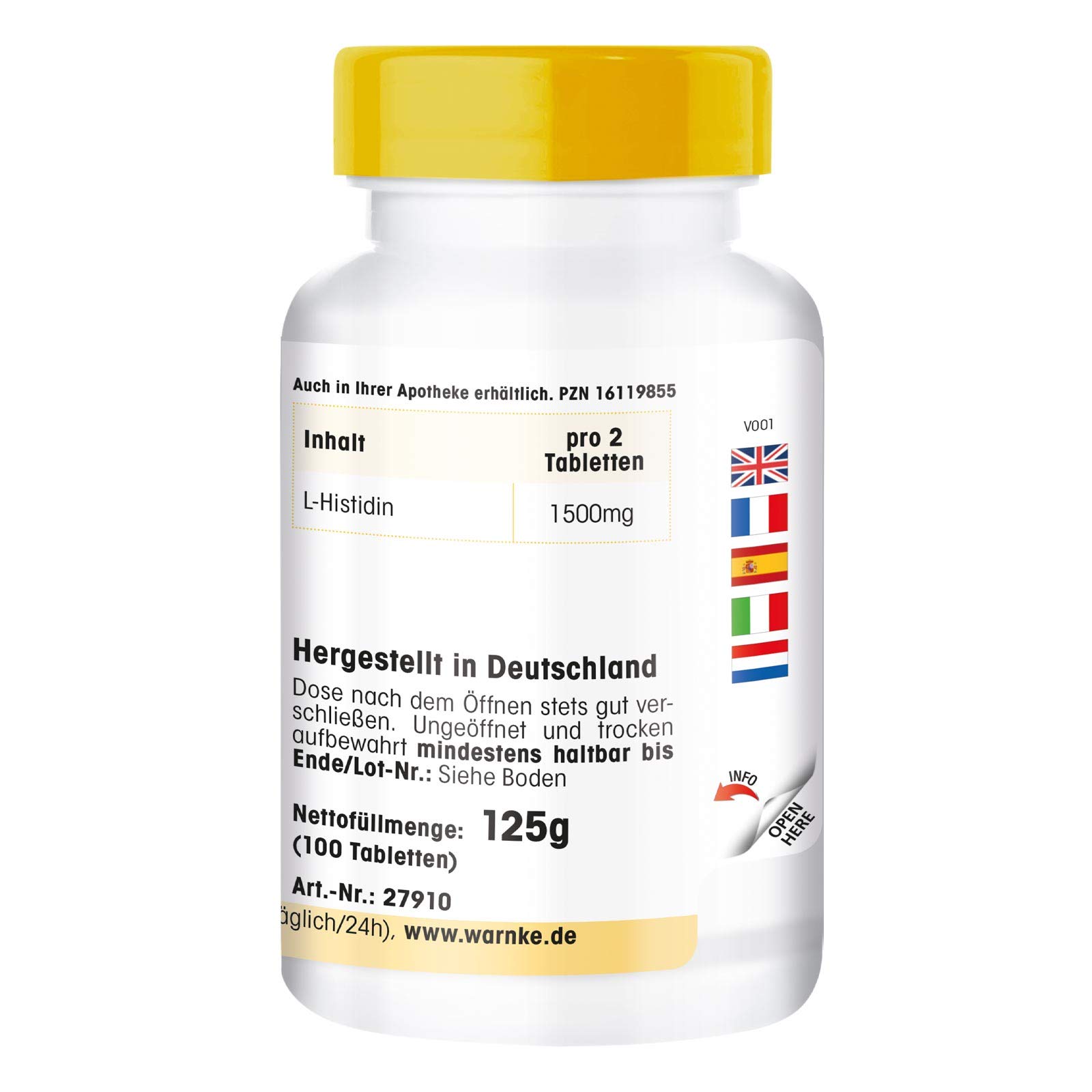 L-Histidin 750mg - hochdosiert & vegan - Aminosäure - 100 Tabletten | Warnke Vitalstoffe - Deutsche Apothekenqualität (Packung mit 2)