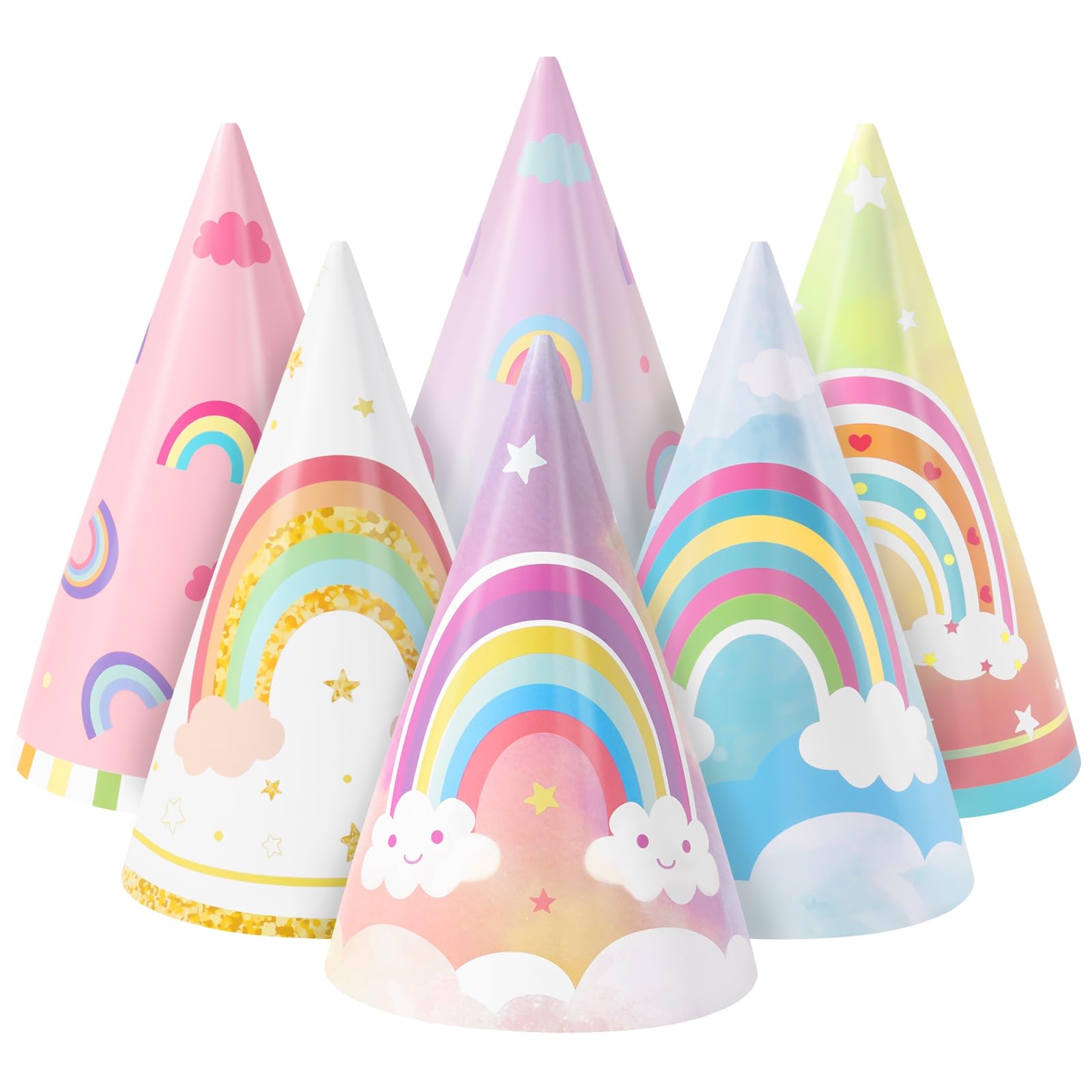 WERNNSAI Rainbow Party Hats Colorful Birthday Party Cone Hats for Kids