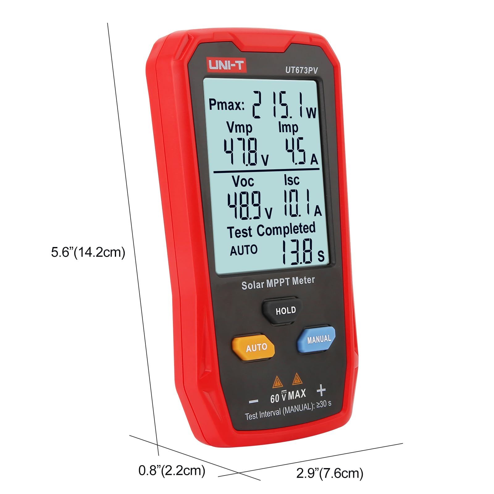UNI-T UT673PV Solar Panel Tester, Solar MPPT Meter, 800W Photovoltaic Module Maximum Power Tester, Intelligent Manual/Auto MPPT Test, Large LCD and Multiple Result Displays