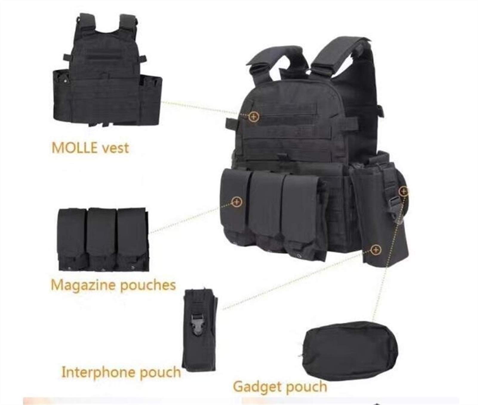 Gilet Tactique Réglable JAWSEU – Oxford, Système MOLLE, Pour Musculation, Chasse Et Airsoft