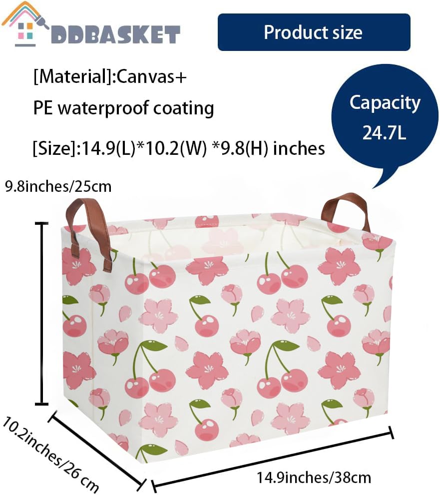 Image of Rectangular Cherry Basket Girls Baskets Storage Bins Room Decor Cute Organizer Box(Cherry)