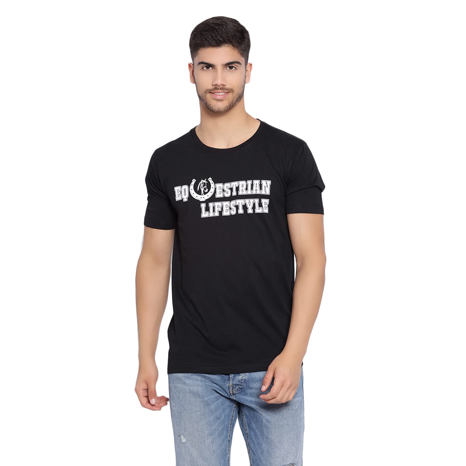 JUMP USAUnisex Black Solid Cotton Round Neck Printed T-Shirt