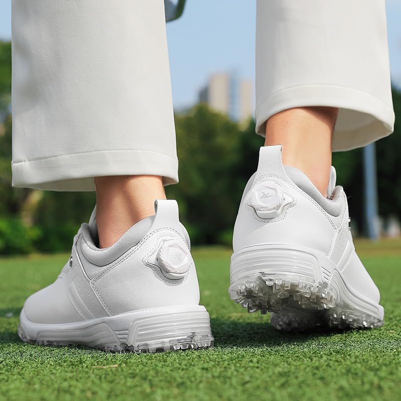 [MASZRE] 防水 ダイヤル式 ゴルフシューズ メンズ レディース 軽量 スパイク 滑り止め 通気 超繊素材 MD+TPU底 快