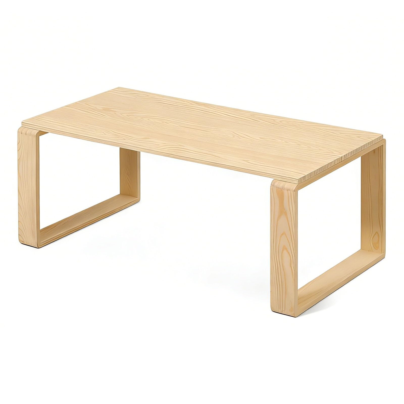 Table basse japonaise jaune à pieds carrés et plateau épais de 1,5 cm robuste