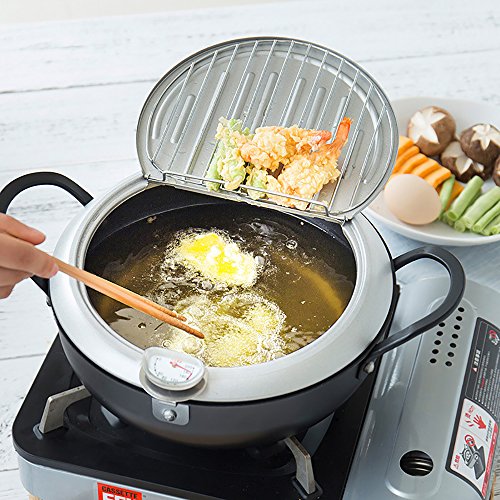 Non-Stick Coating Frying Pan With Thermometer Tempura Fryer Pot, Mini Deep Fry Pan With Drainer Mini Deep Frying Pan With Oil Frying Pan 10 In #TOP4