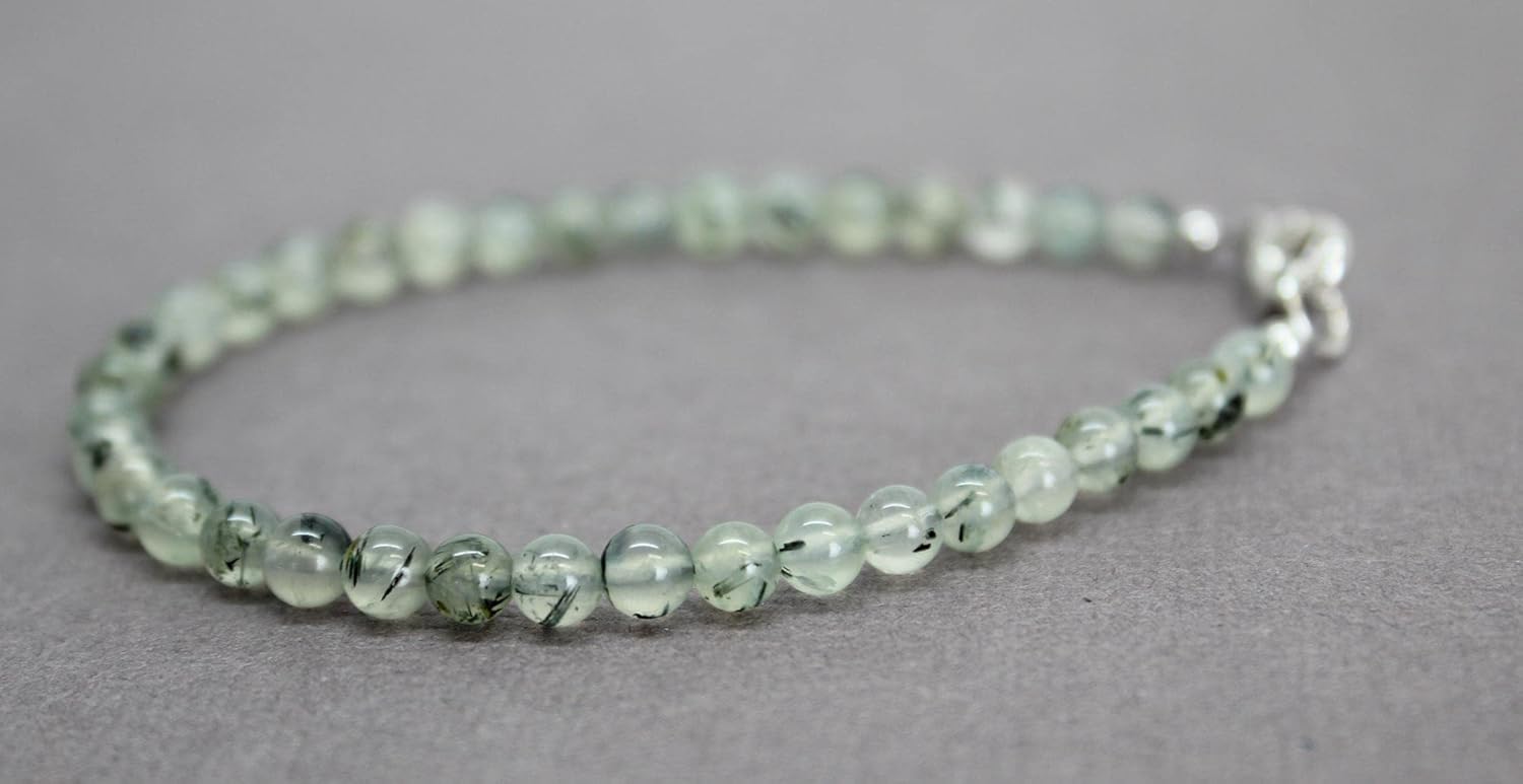 Handmade 4mm Prehnite Bracelet with Clasp, Pale Green Gemstone Bead Bracelet