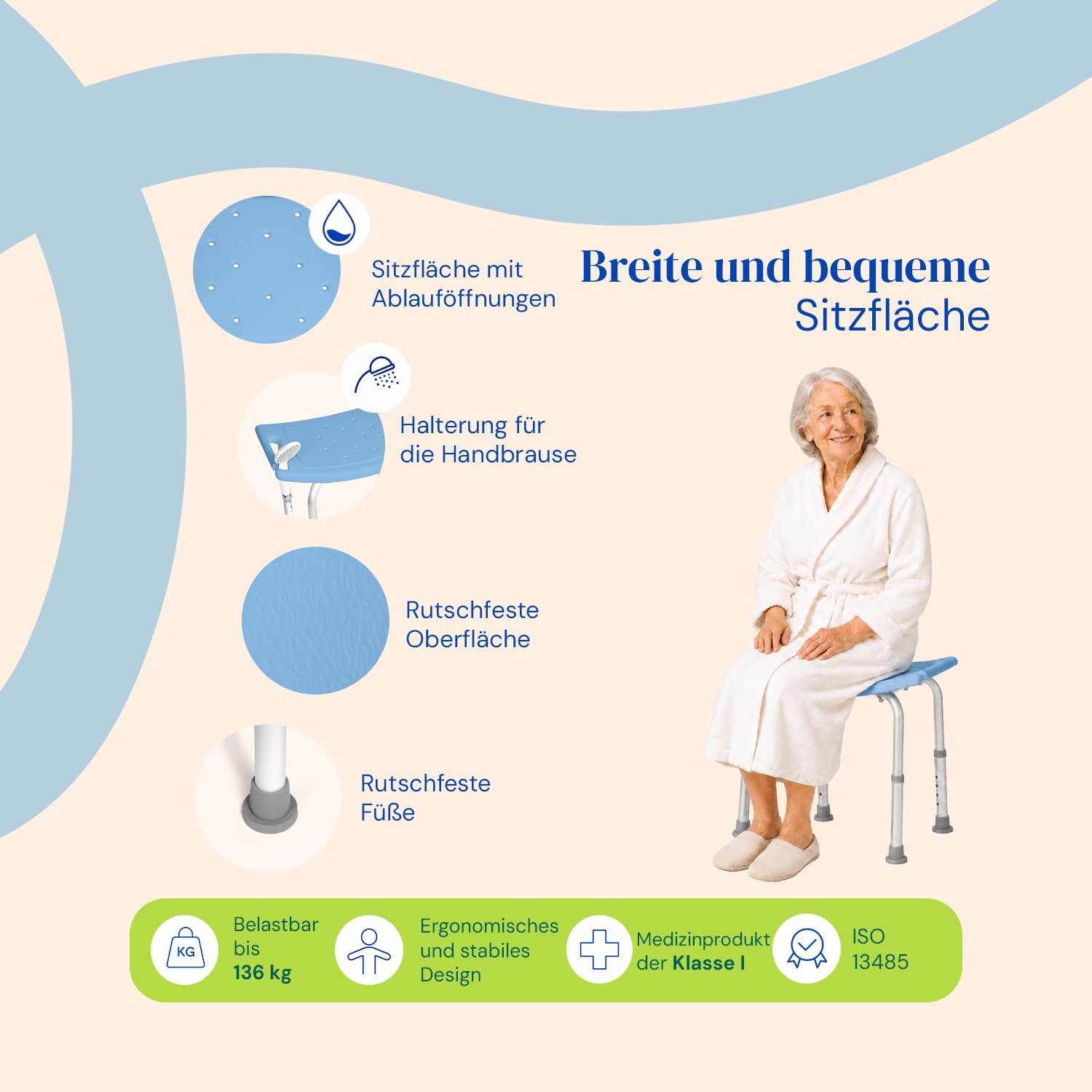 Geriafy Duschhocker für Senioren mit Griffen, höhenverstellbar und leicht