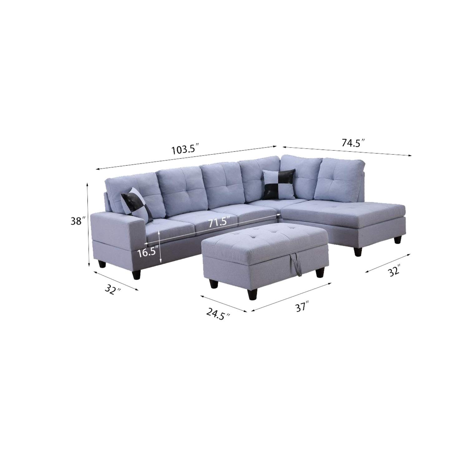 GINGVAT Living Room Modular Sectional Sofa Ottoman Furnitures Set 4 Seater Modern Fabric Large L Shape Couch with Pillows, Grey, Gray