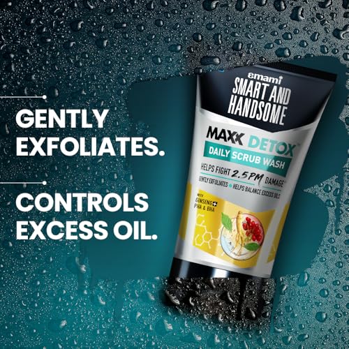 Image of Smart And Handsome Maxx Detox Daily Scrub Wash | Fights 2.5 Pm Damage | Gently Exfoliates | Balance Excess Oil | With Ginseng To Revitalizes Dull Skin & Pha+Bha To Deep Cleanses Pollutants | 100g