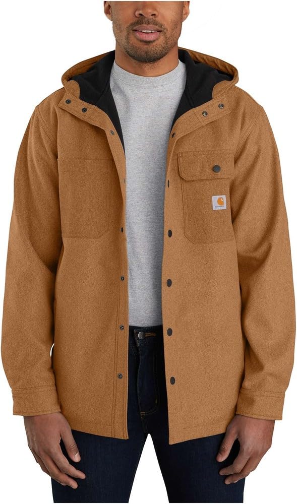 Carhartt Men's Rain Defender® Relaxed Fit Heavyweight Hooded Shirt Jac, brown, 3XL