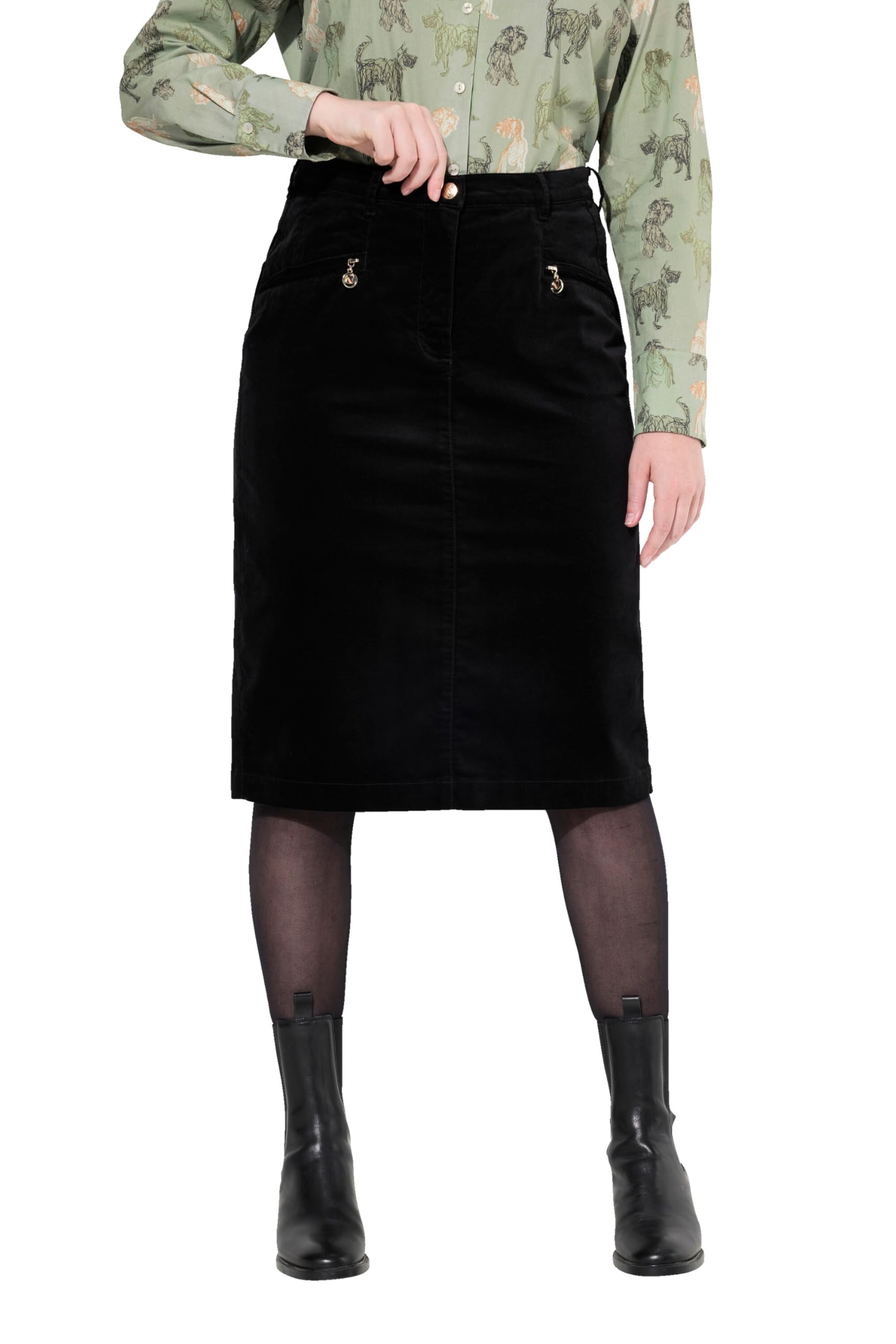 Ulla Popken Damen große Größen Übergrößen Plus Size Samtrock Mony, Reißverschlusstaschen, Komfortbund