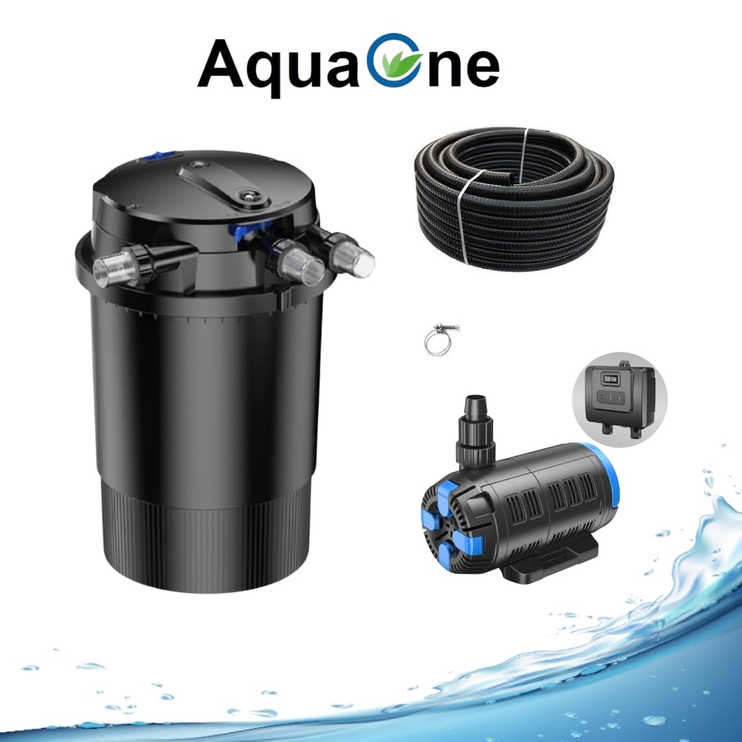 AquaOne Teichfilter Set mit Teichpumpe I Filteranlage CPU-30000 für einen Teich bis 60.000 Liter I Komplettset mit UV Lampe regelbare Eco Pumpe 37-180 Watt Teichschlauch Nr.51