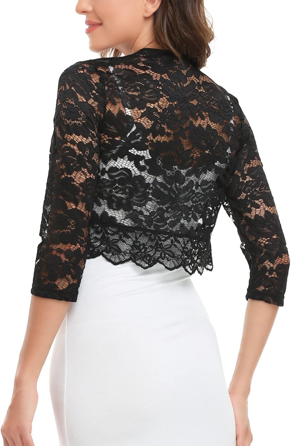 MISS MOLY Women's 3/4 Sleeve Sheer Floral Lace Bolero Shrug Top Cardigan - Image 3