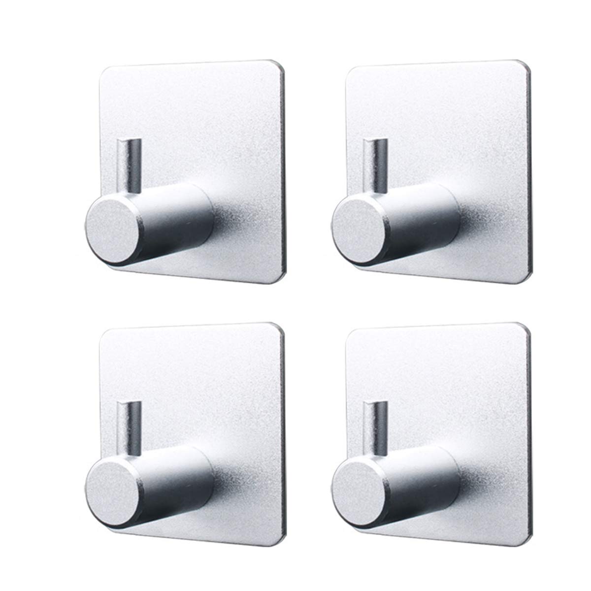 Adhesive Hooks,4 Packs Stainless Steel Heavy Duty Wall Hooks for Hanging Bathroom Kitchen Home Door Cabinet (Silver)