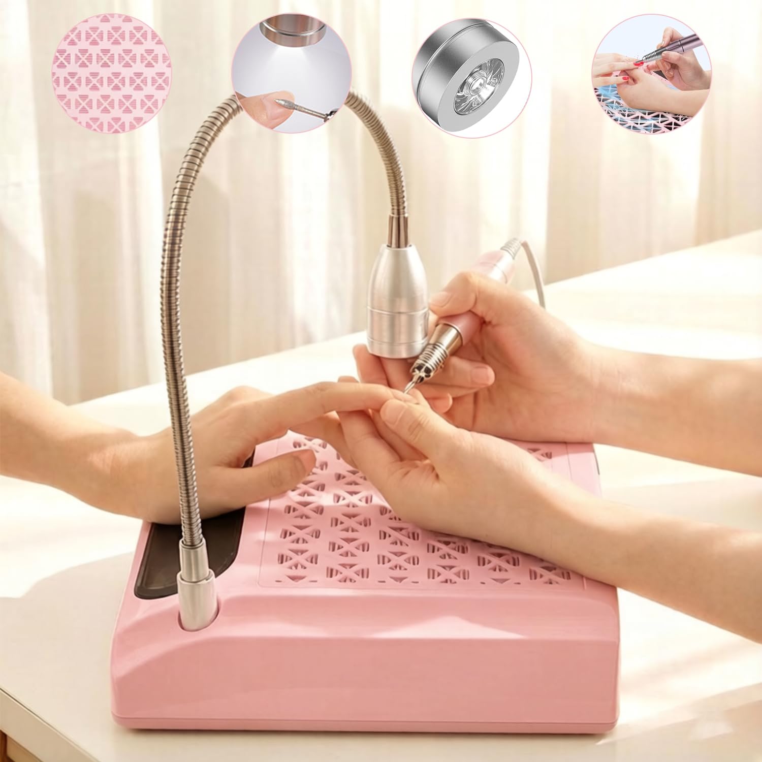 Kit de manicura y pedicura profesional 4 en 1 con potencia de succión de 80 W y filtro lavable, cortaúñas profesional de 30.000 rpm y lámpara LED para pedicura y