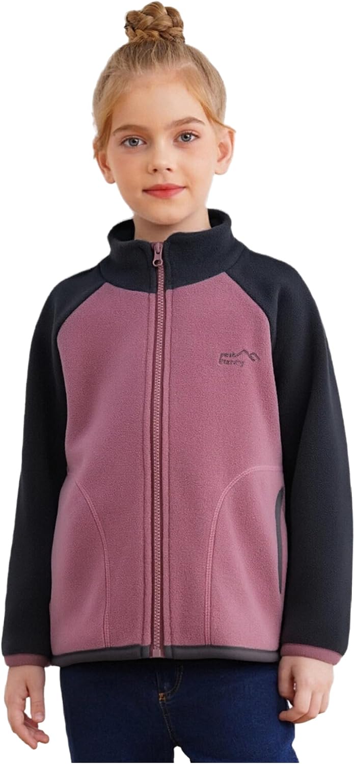 Unisex Kids Polar Fleece Jacket Stand Collar Zip-up Side Pocket Winter Warm Coat Thermal Outerwear