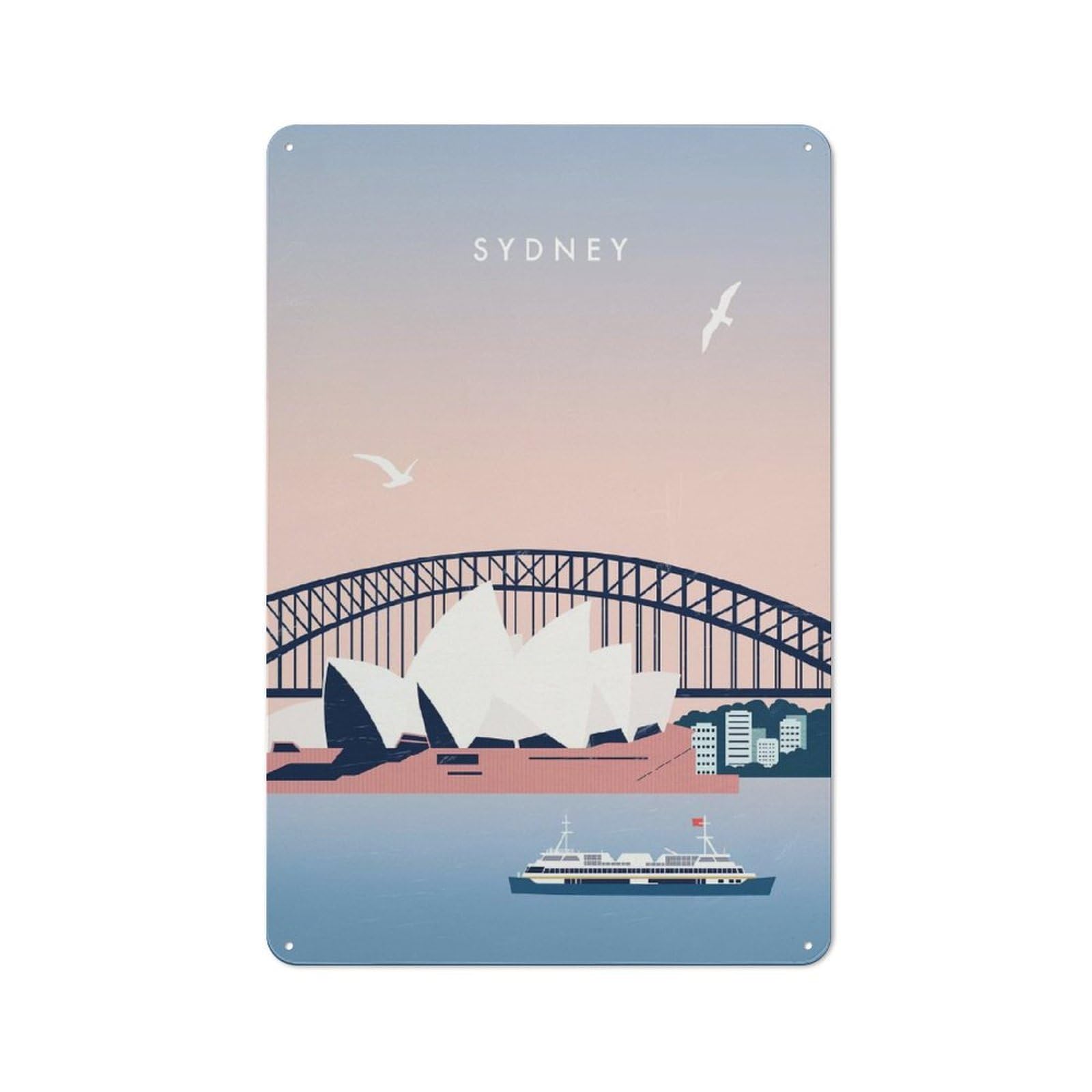 30x20cm Rustic Tin Sign with Sydney for Studio Or Craft Room, Tin Sign Wall Decor for Studios And Craft Rooms