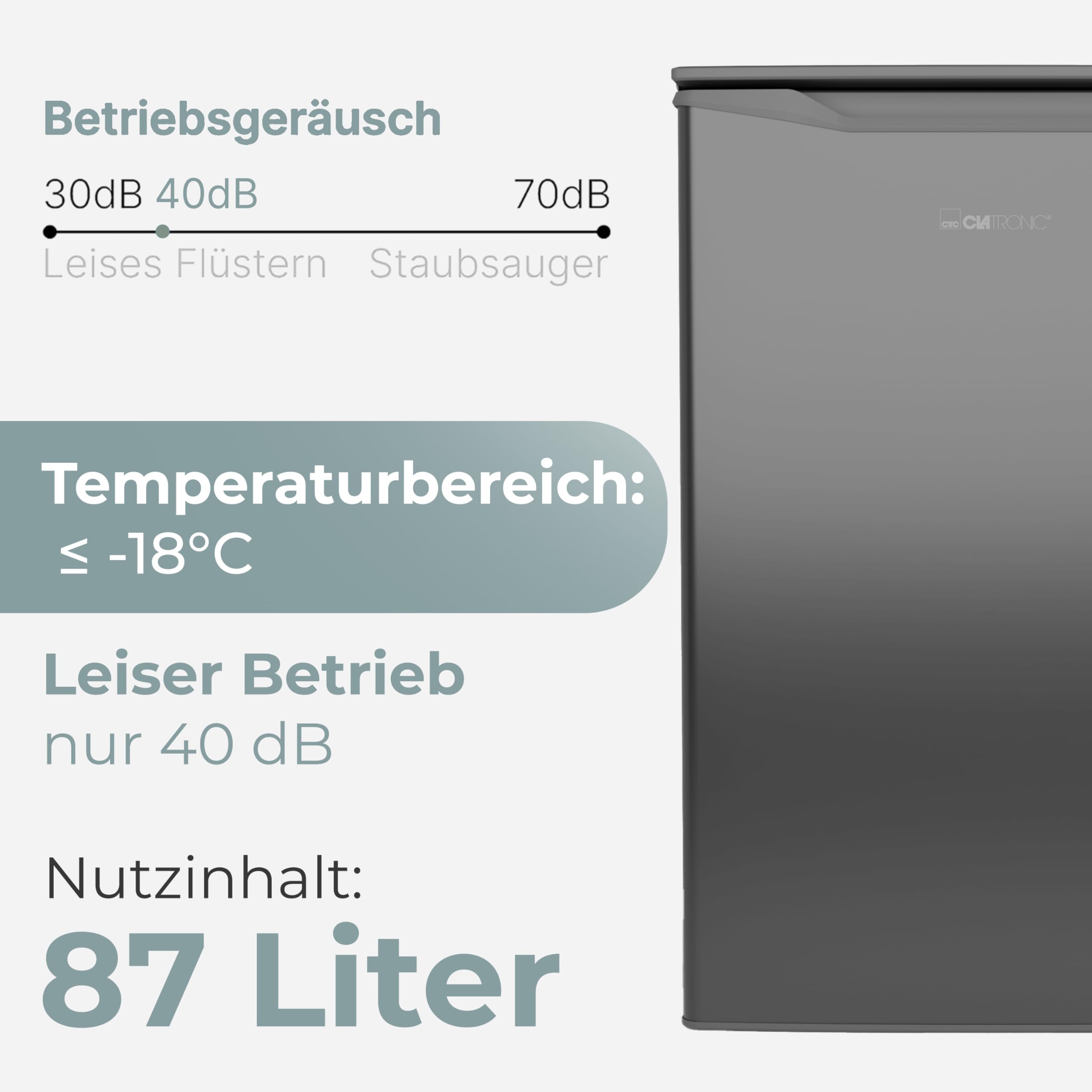 Clatronic® Gefrierschrank klein | Energieklasse C | 85cm | Tiefkühlschrank | leise 40dB | 3 Schubladen | Türanschlag wechselbar | bis zu -18°C | 87L Freezer | kleiner Gefrierschrank GS 102 inox