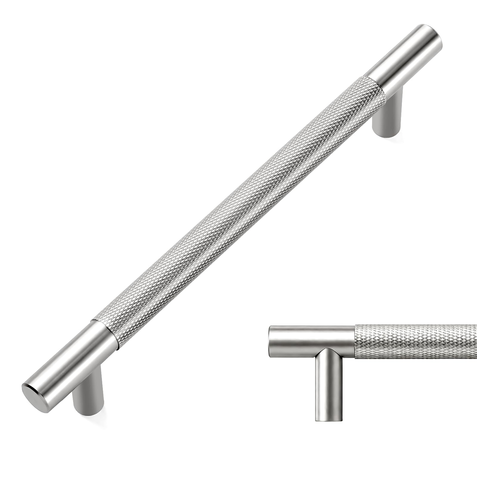 LONTAN 10 Pack Brushed Satin Nickel Kitchen Door Handles 160mm Hole Center