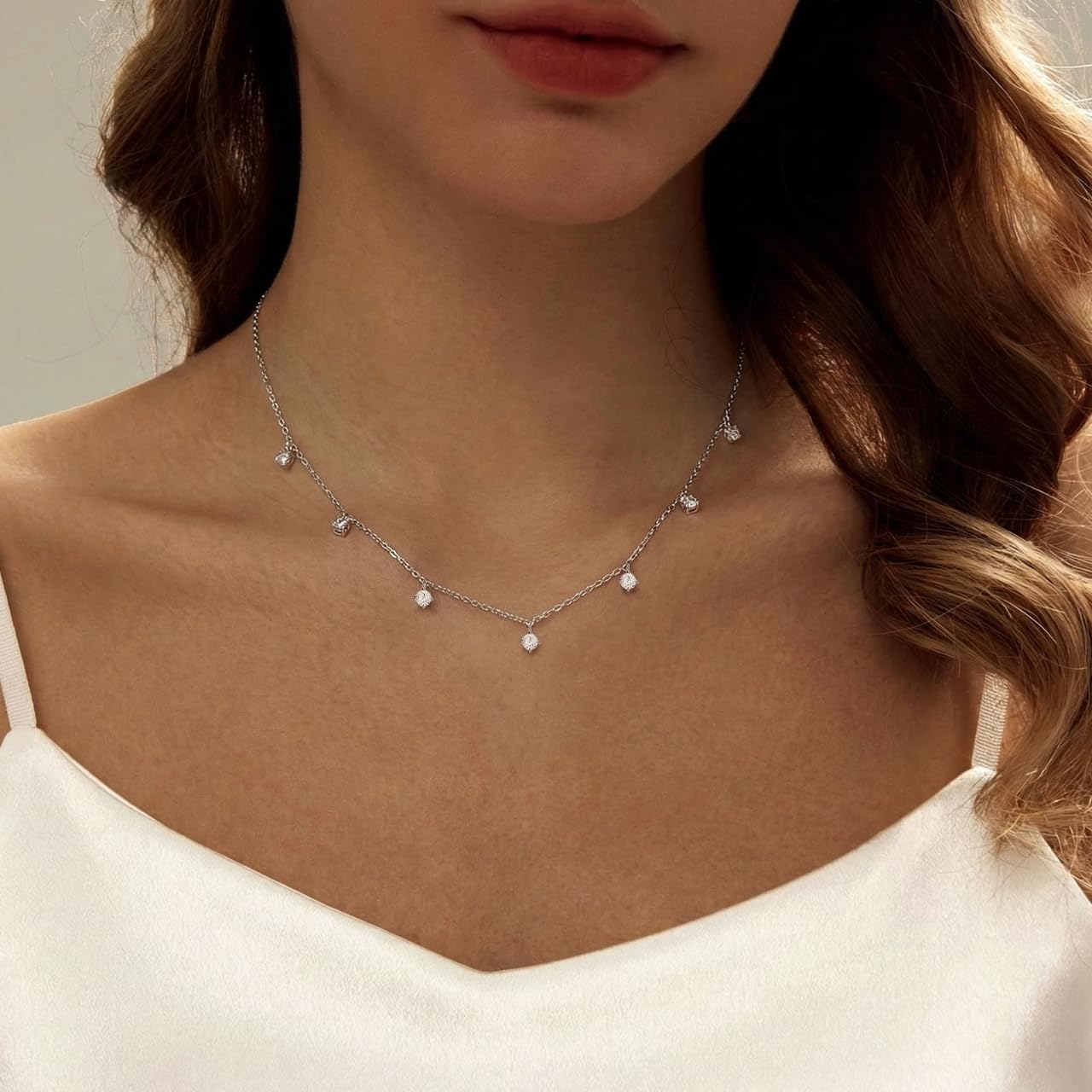 JOLINO Layered Moissanite Necklace for Women,925 Sterling Silver Plated with Platinum,Versatile for Solo or Layered Wear,Gift for Birthday,Wedding,Anniversary,Graduation