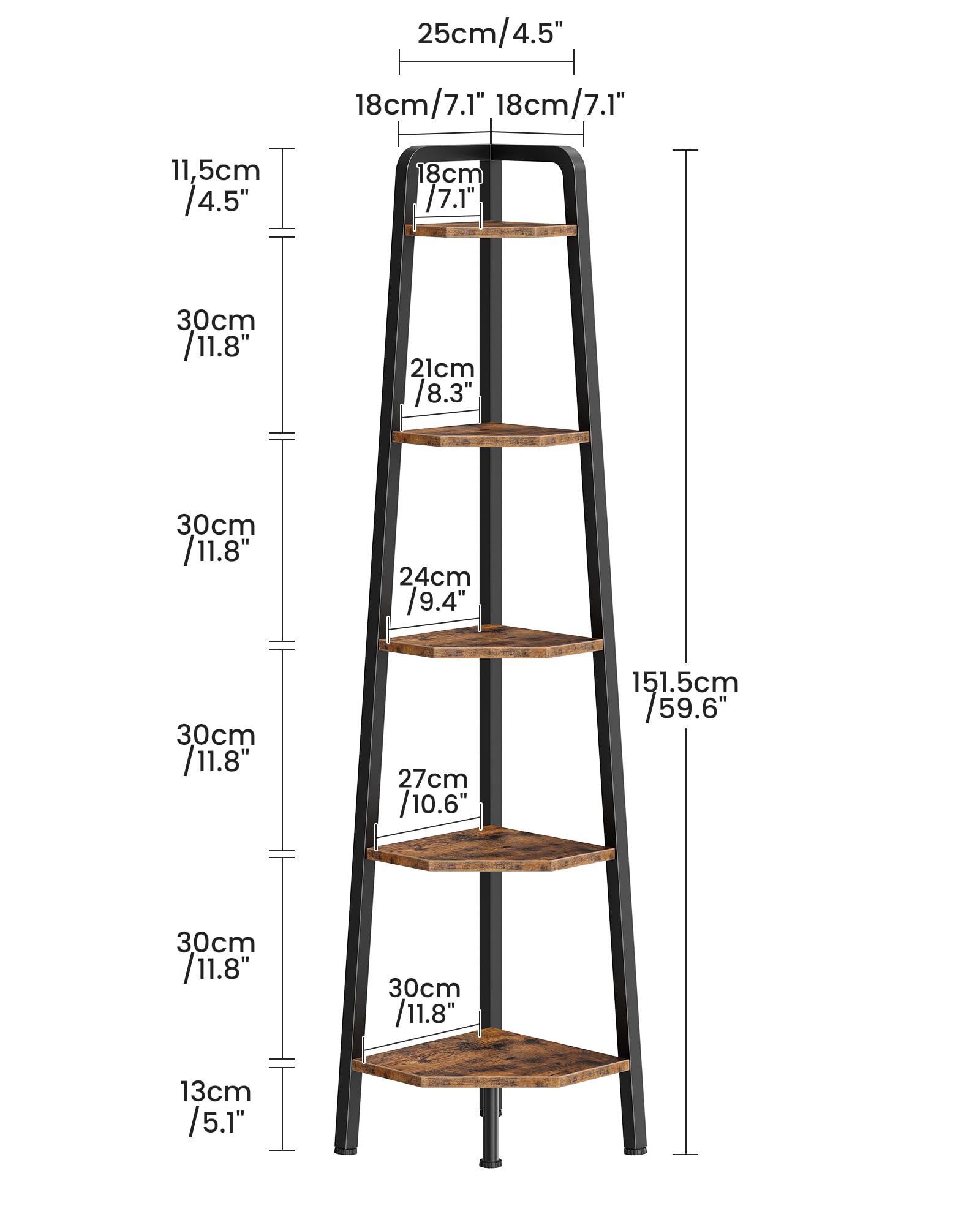 CHOEZON 5-Tier Corner Shelf - Rustic Brown -2