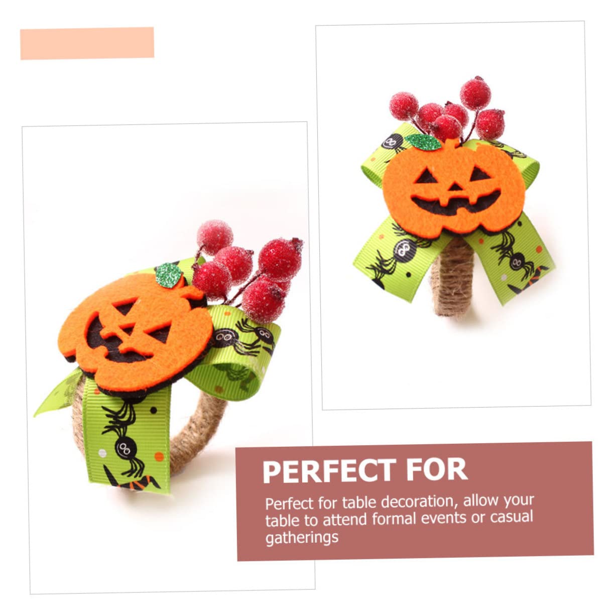 6 Boucles De Serviette Halloween - Chat Et Citrouille, Alliage, Déco De Table Réutilisable