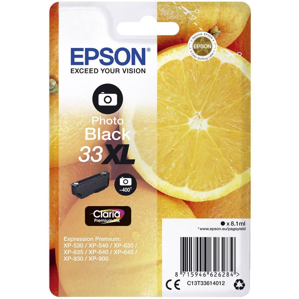 Epson Original Orangen Claria 33XL extra große Einzel-Tintenpatrone Photo Schwarz – 1x 12,2 ml – Original Epson Tintenpatronen für optimale Druckergebnisse